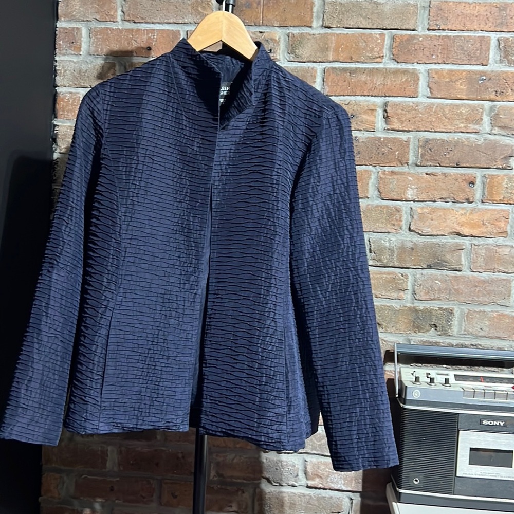 Size S | Navy | 100% silk | EILEEN FISHER | open front jacket